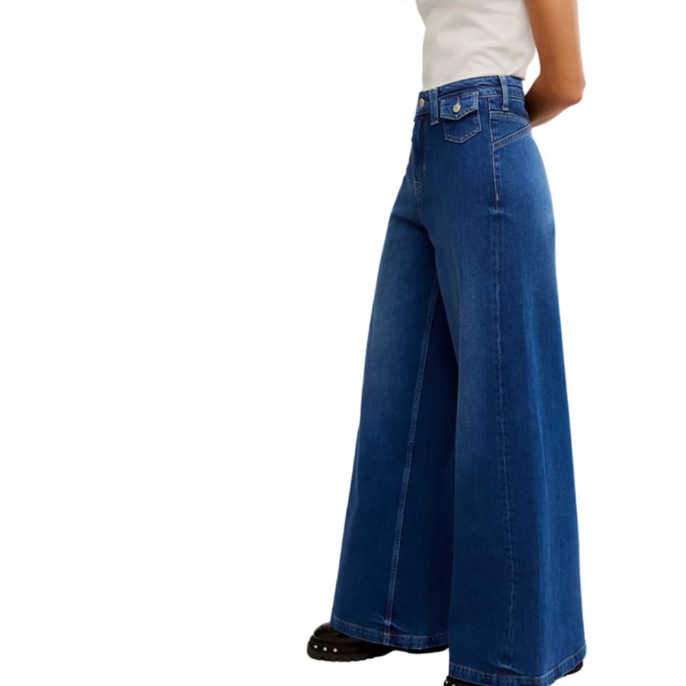 NWT Free people we the free high rise Kellee palazzo ultra wide leg Jean denim